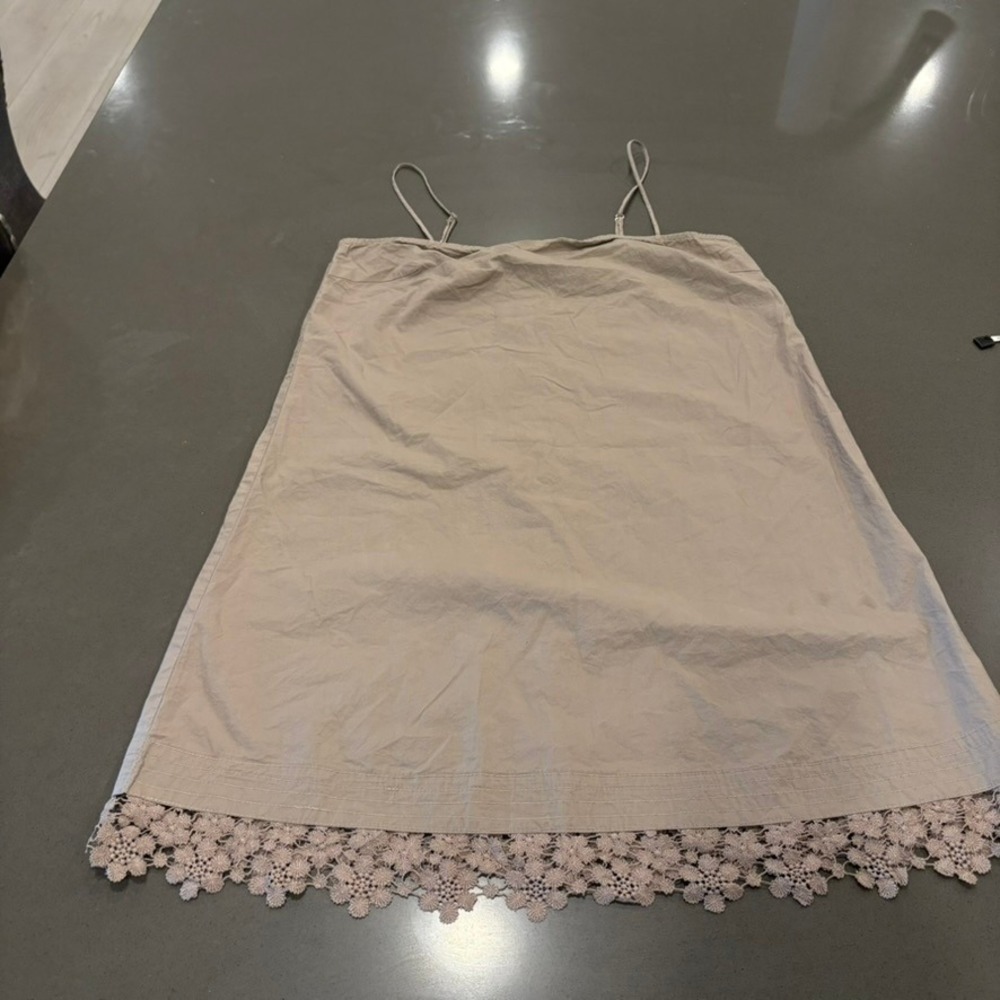 Sugar Lips Tan Crochet Lace Hem Mini Dress Sleeveless Spaghetti Strap Small